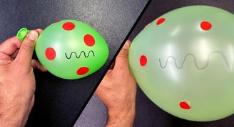 Points on a balloon move away from each other when the balloon is filled with air.