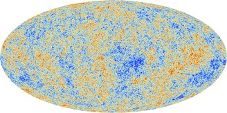 Temperature fluctuations (different colors) in the Cosmic Microwave Background.