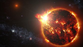 Red dwarf emitting a powerful solar flare.